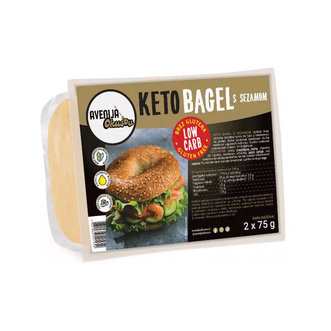 Brezglutenski KETO bagel s sezamom 2x75 g